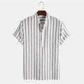 Fashion striped casual men's shirt short sleeve cotton pullover in white, red, gray, blue
