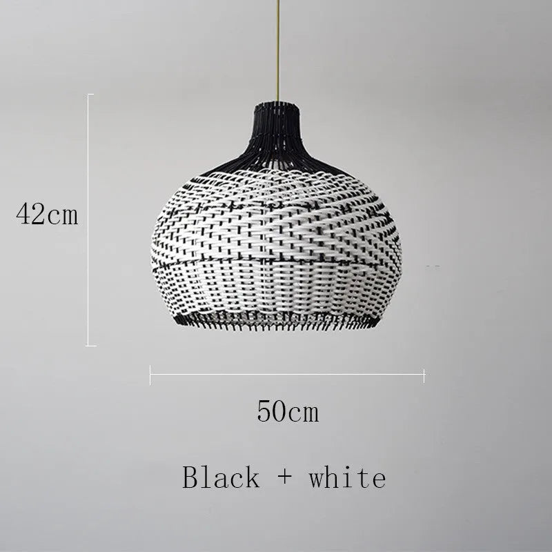 Nordic rattan chandelier with woven shade, 50cm diameter, for cafe or bar ceiling lighting.