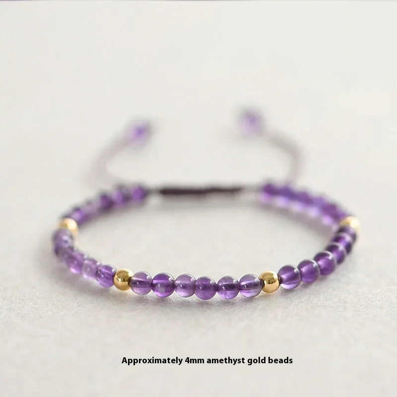 Handmade purple amethyst bracelet with 4mm geometric beads in 14K gold setting