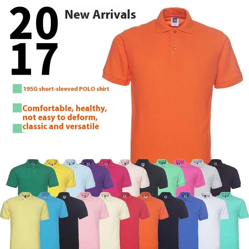 Solid colour lapel short sleeve polo shirt in cotton blend fabric available in multiple colours and plus sizes