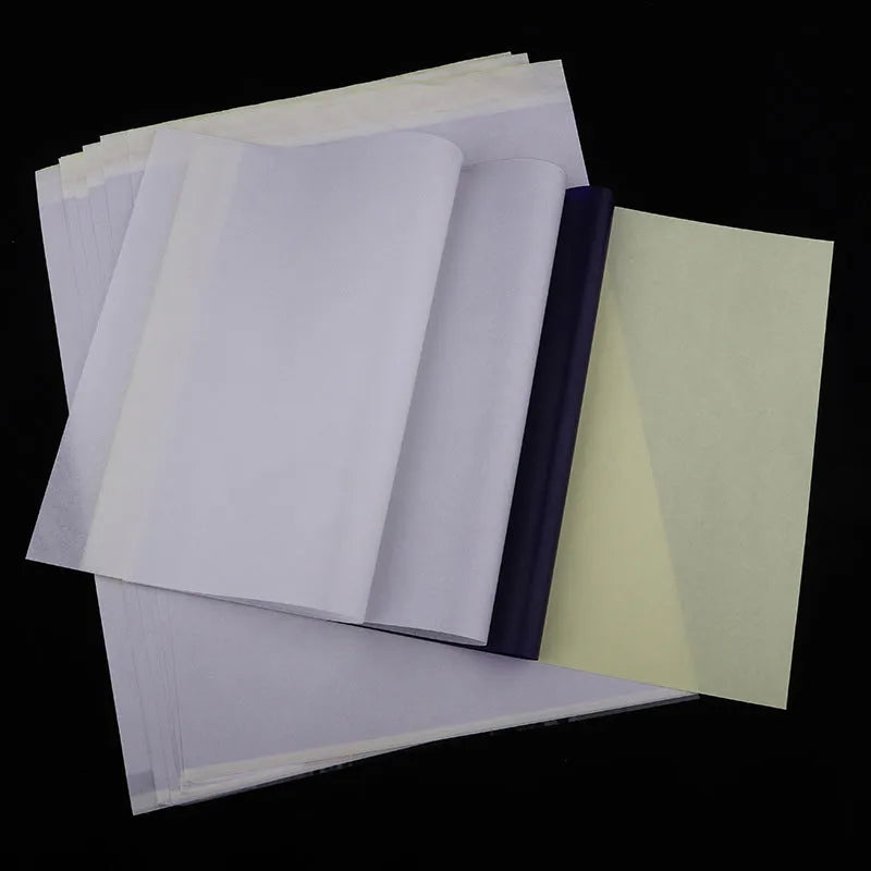 Pack of A4 quadruple copy tattoo transfer paper with transfer paste gel for stencil creation.