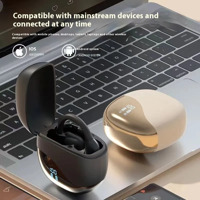 Non in-ear open Bluetooth headset in black Y01 with ear hook design and digital display