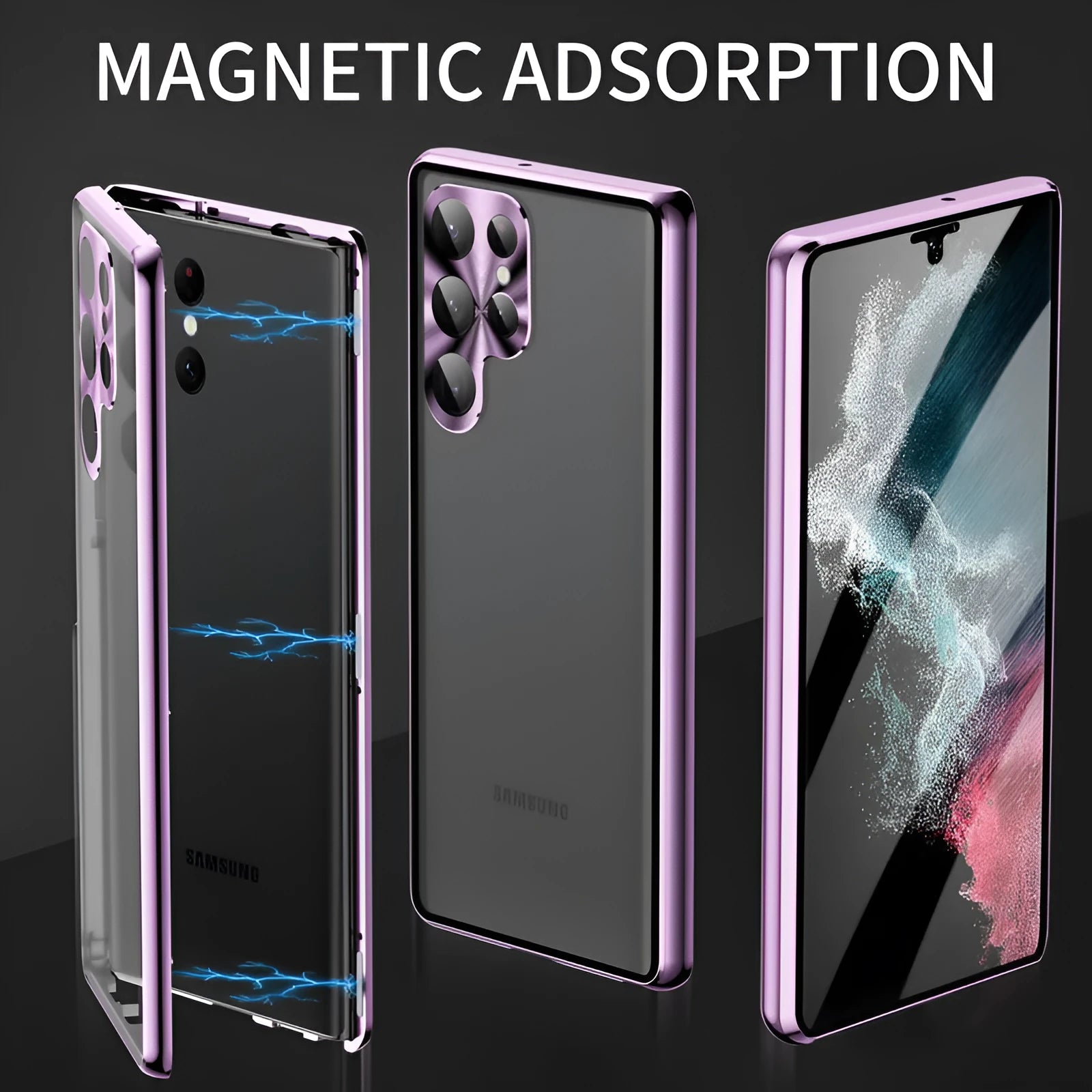 Black magnetic mirror phone case for Samsung Galaxy S24 Ultra showing peep-proof feature.