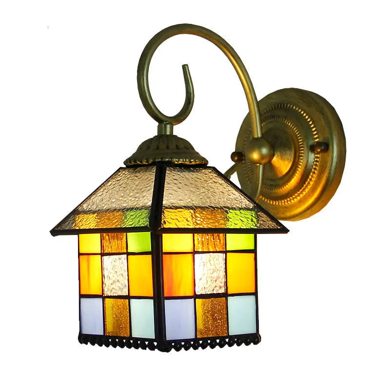Coloured stained glass wall mounted light fitting for corridors, available in multiple style and colour options.