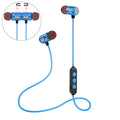 AX-09 magnetic sports Bluetooth headset in blue with ear caps and USB cable