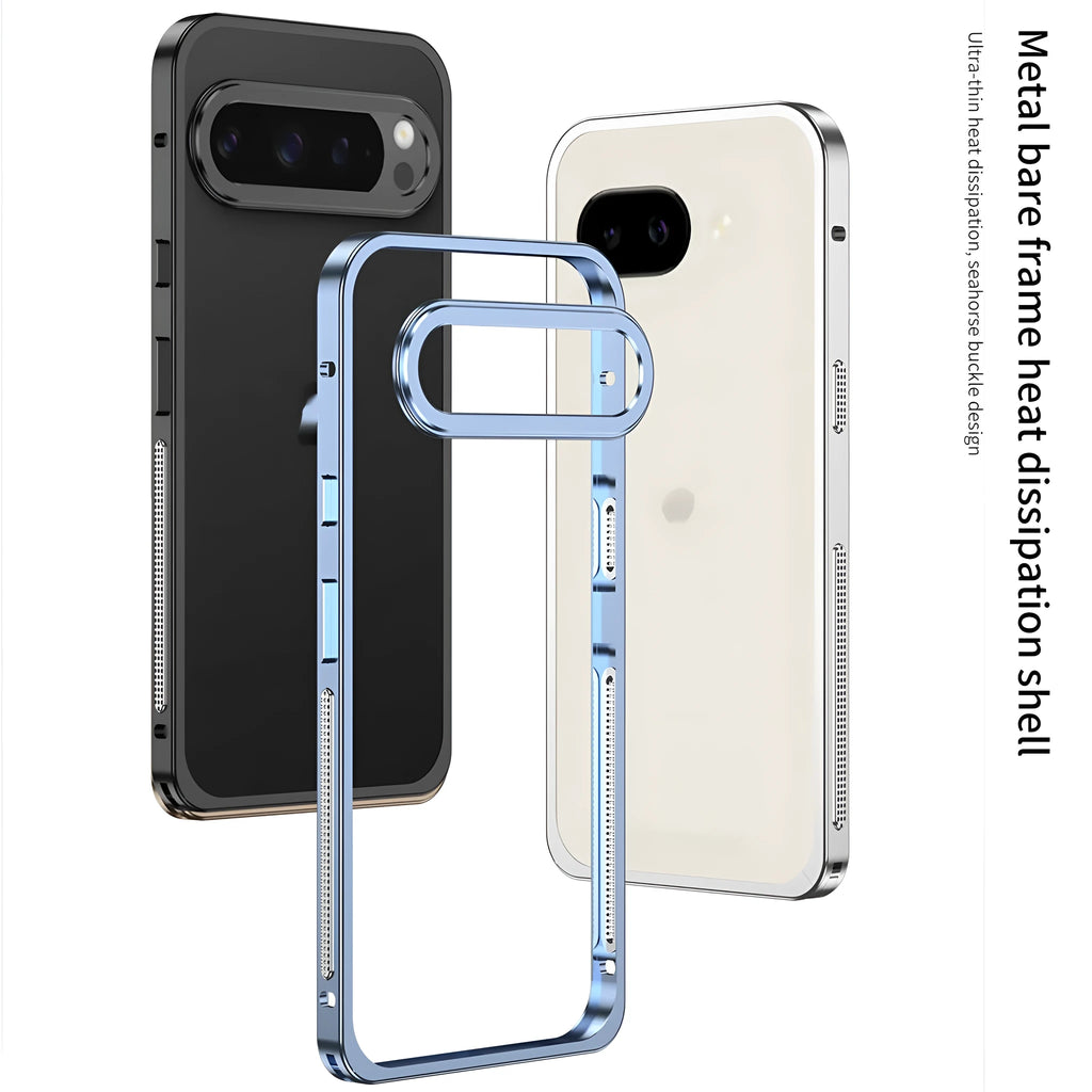 Aluminum alloy phone case for Google Pixel 9 with heat dissipation and separate lens case in four colour options