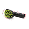 Pet grooming brush vacuum attachment with 32mm diameter, TPE bristles, ABS handle, and 360-degree rotatable head in green and black