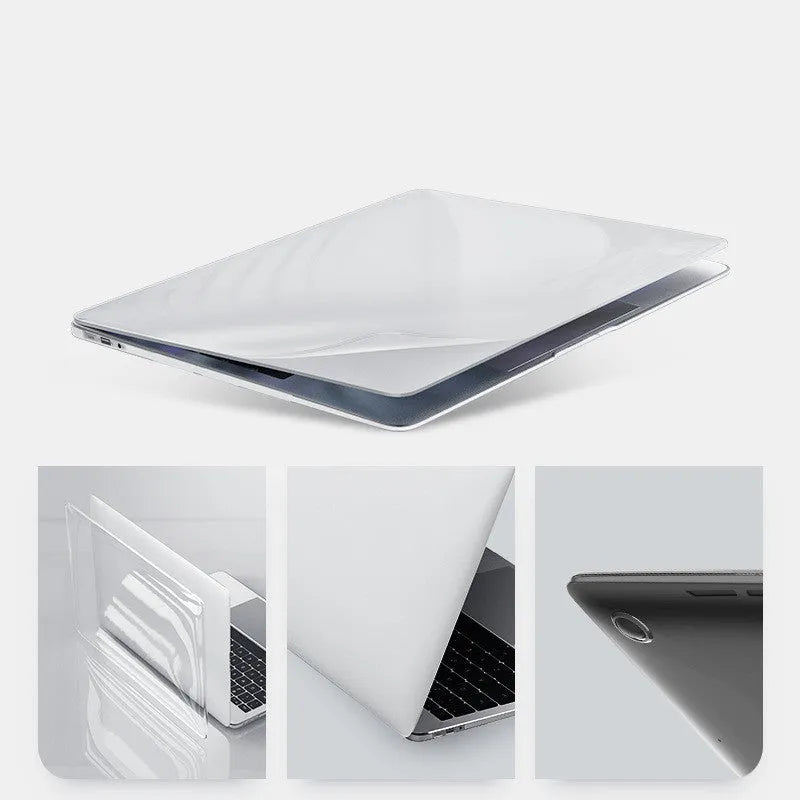 Transparent and black PC protective cases for Apple MacBook Pro 14.2-inch and 16.2-inch laptops.