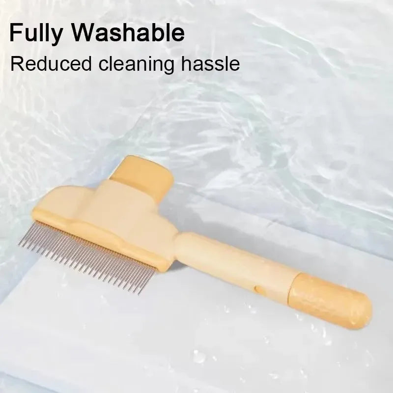 Green and yellow dog grooming brush with silicone bristles and one-click hair removal mechanism