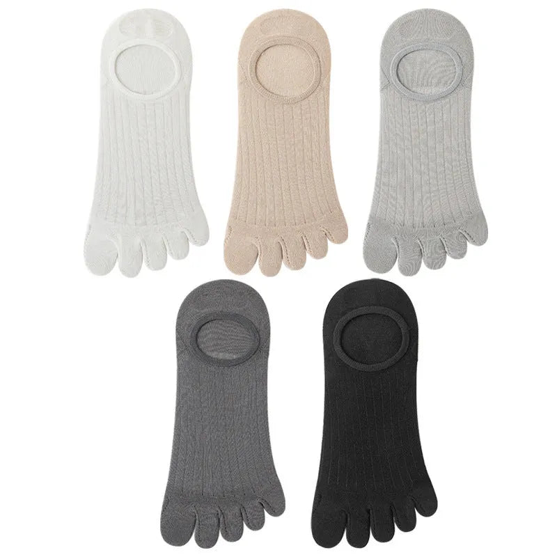 Modal five-finger ultra-thin boat socks in black, dark grey, light grey, khaki and white colours