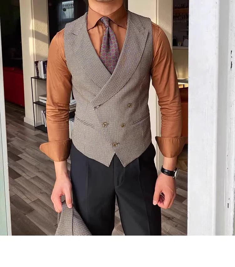 Houndstooth pattern classic waistcoat for men in Palid colour, front view, available in sizes M to 2XL