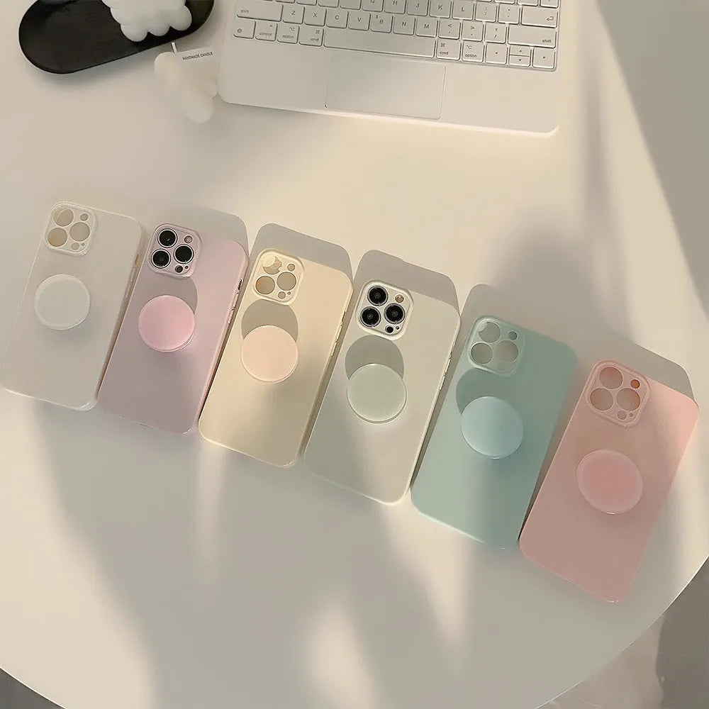 Solid colour TPU bracket phone case with ring holder for Apple iPhone 12 to 15 series in yellow