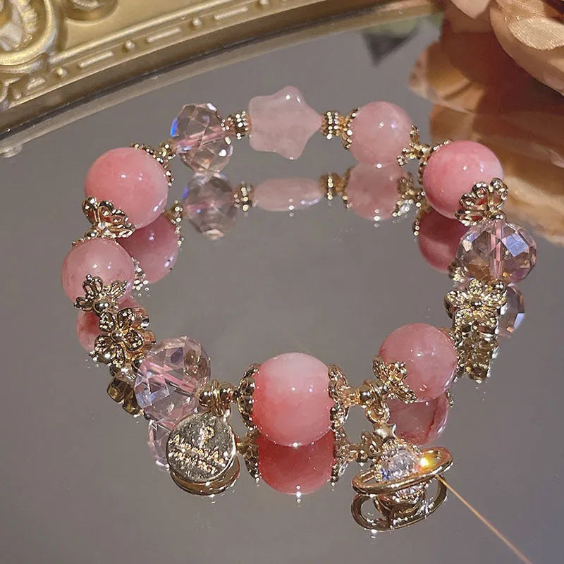 Women's galaxy-coloured alloy bracelet with heart shape and bow charms