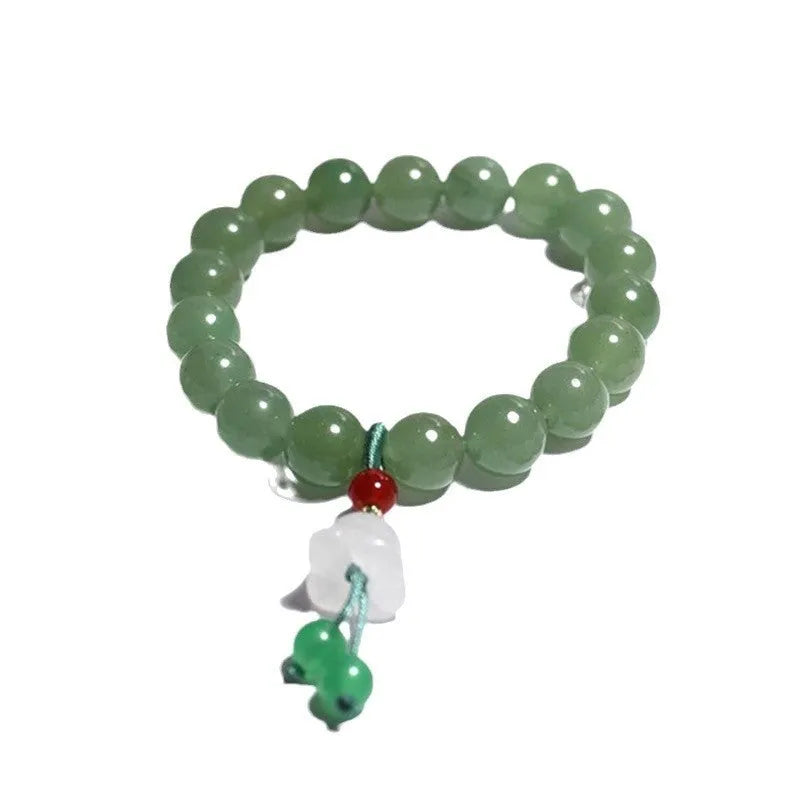 Hand-woven Agate lotus seedpod bracelet with Tian Shan Cui beads in geometric pattern