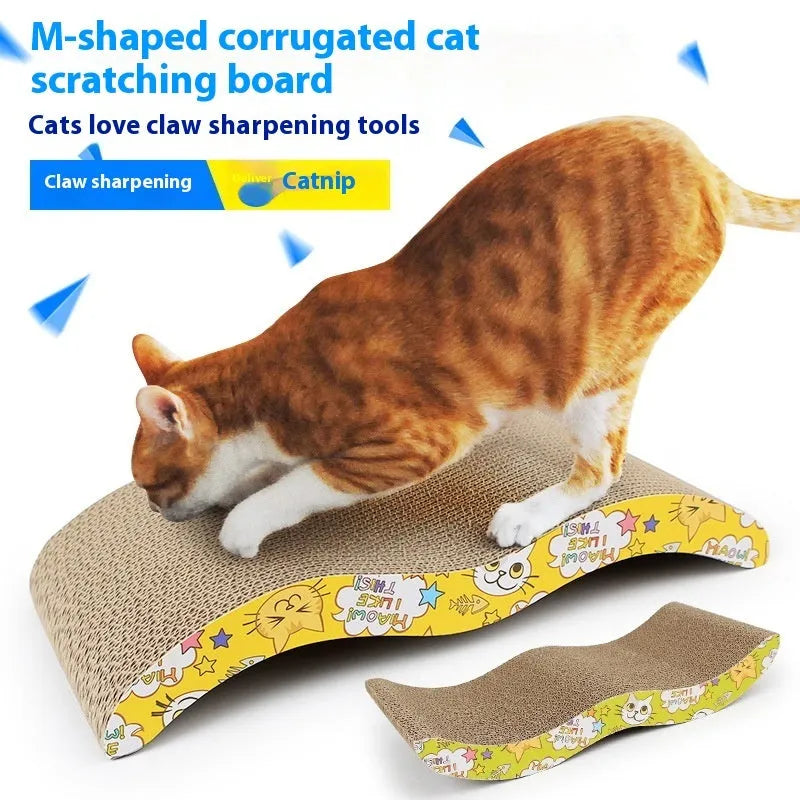 Corrugated paper cat scratch board with leather trim in seven shape styles