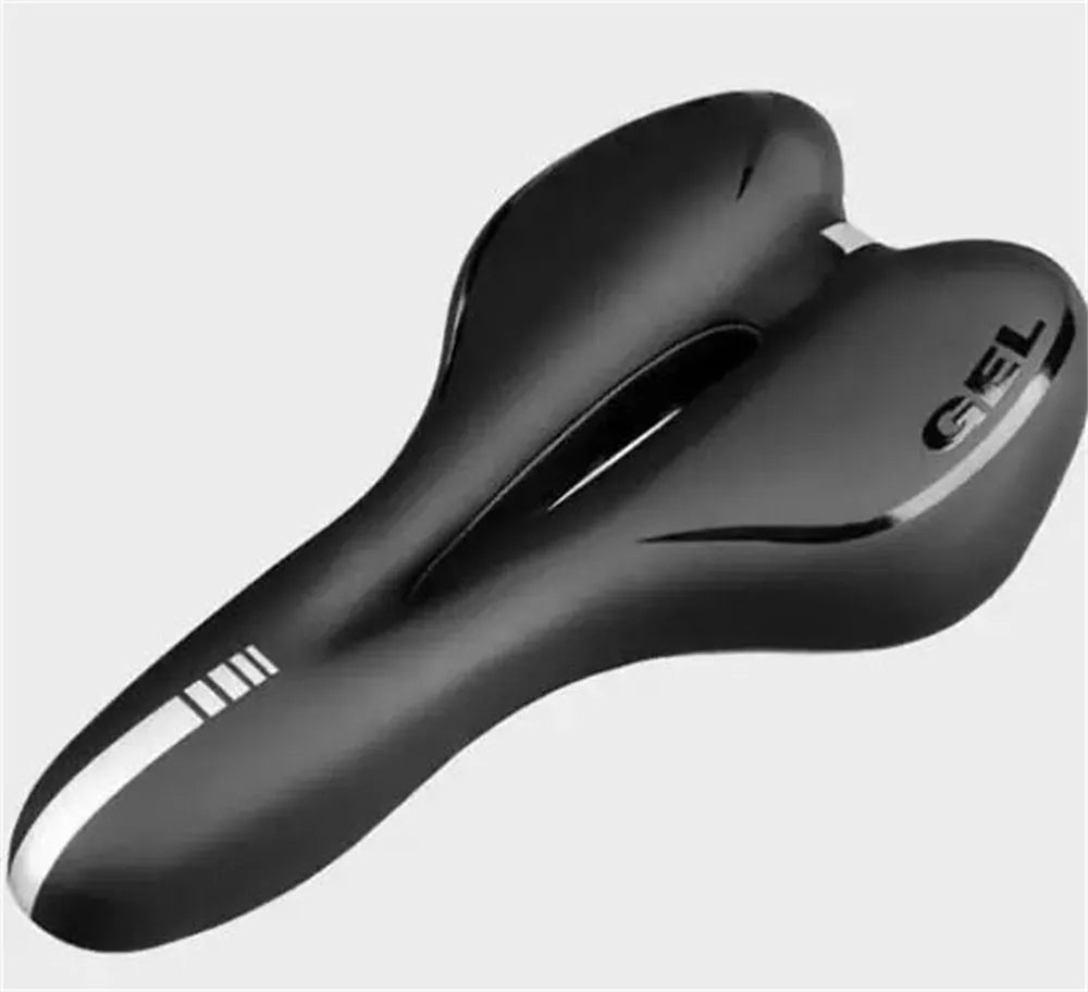 Thickened grey bicycle saddle with steel spring suspension system on a white background