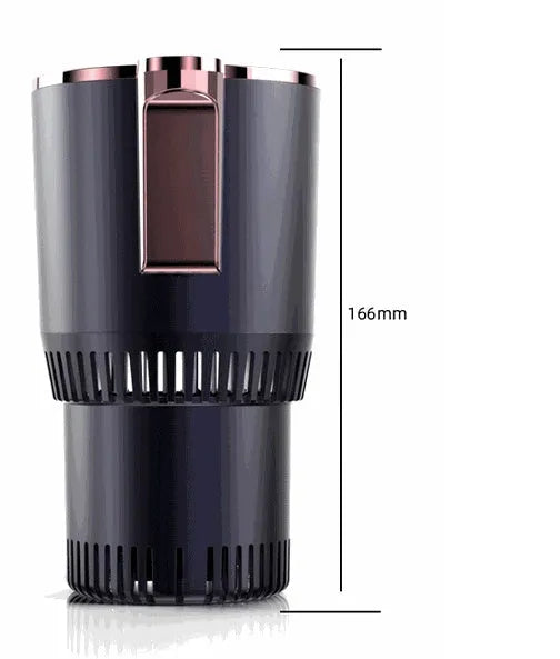 Black car cup warmer cooler with digital temperature display in vehicle cup holder