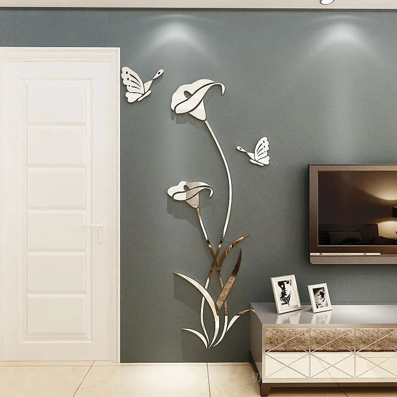 3D acrylic Lily wall sticker in pink showing dimensional floral design