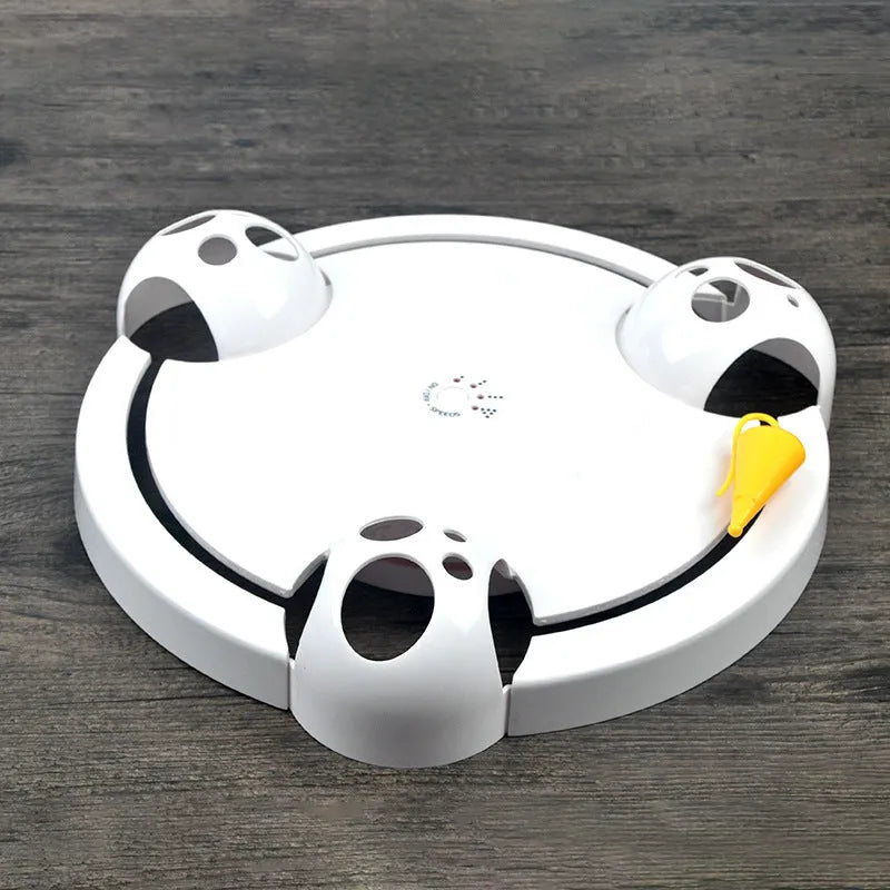 White ABS electric cat toy turntable 32cm with rotating mouse attachment
