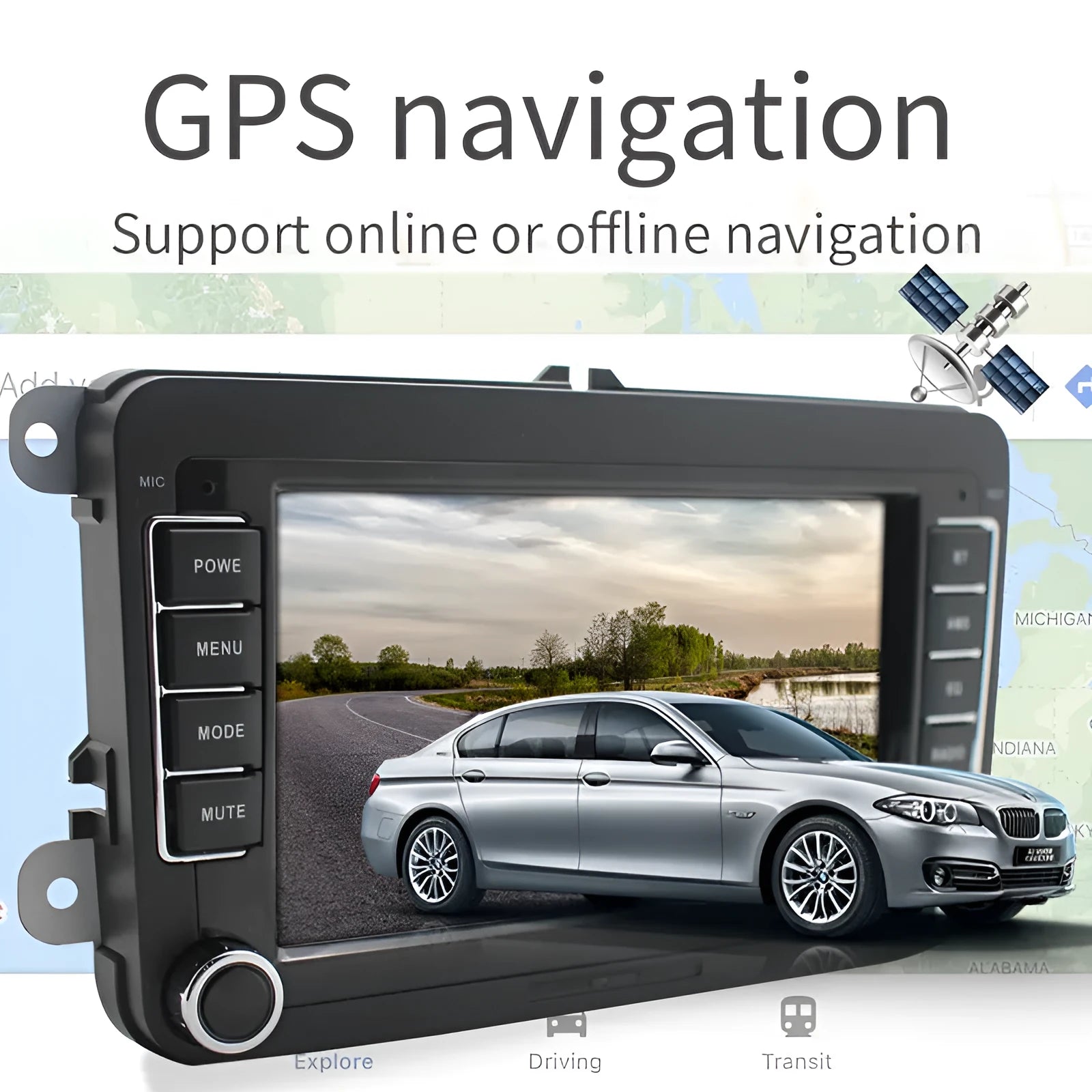 Universal Android 12 car stereo with 7-inch screen for Volkswagen, showing Carplay and app interface.