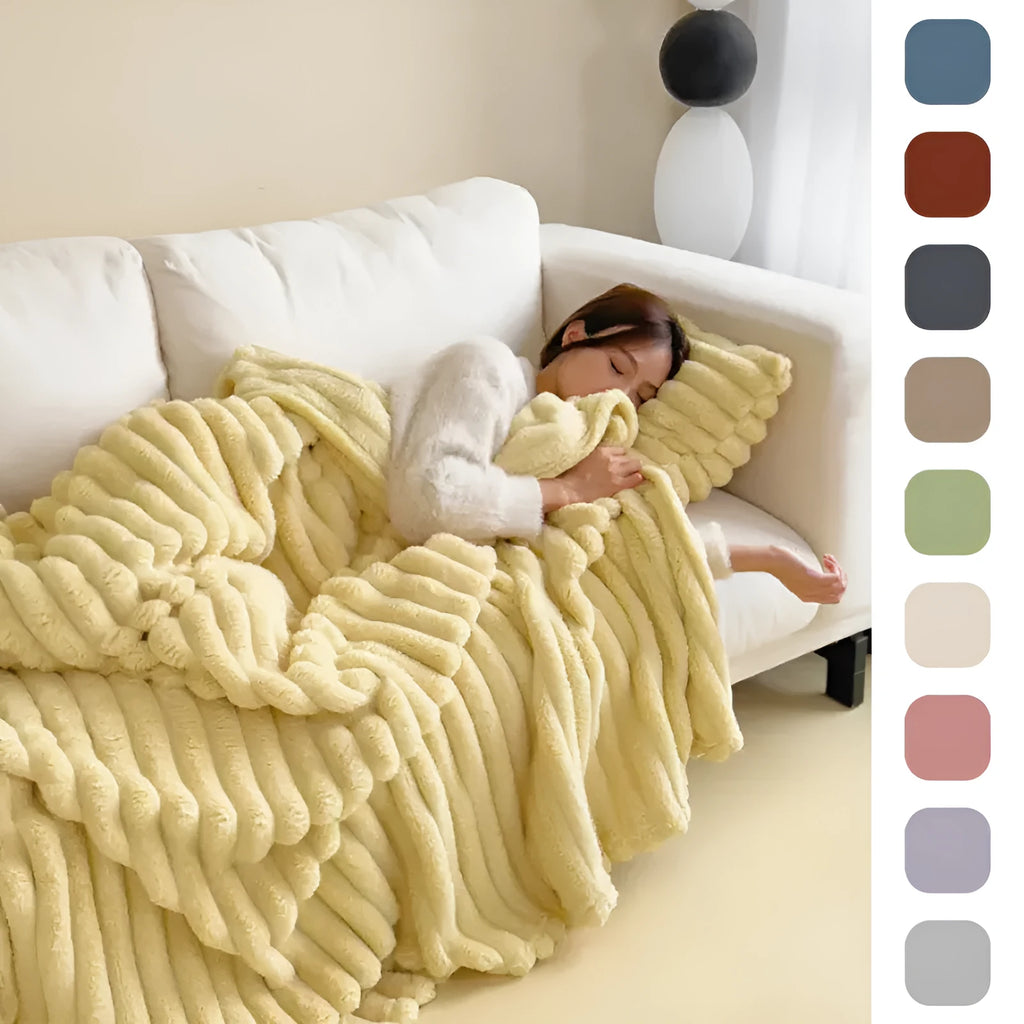 Soft Wind bubble velvet double-sided thickening faux rabbit fur blanket in a solid colour