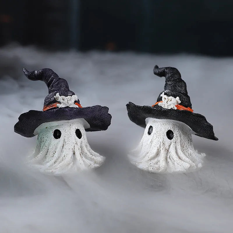 Handmade resin wizard hat ornament in black and purple for Halloween and Christmas decoration.