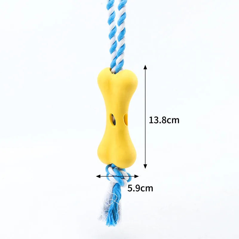 Green porous bone and rope knot dog chew toy for treat stuffing and gnawing teeth relief
