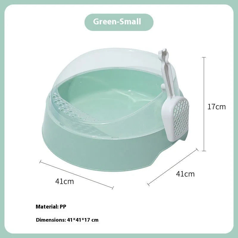 Plastic deodorant round cat litter box in mint green or pink colour, available in large and small sizes