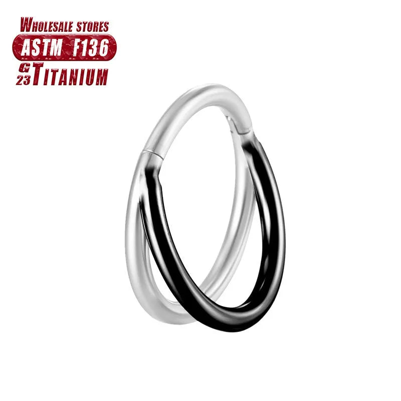 Titanium alloy nose ring or septum piercing in silver, available in multiple lengths and diamond-accented styles.