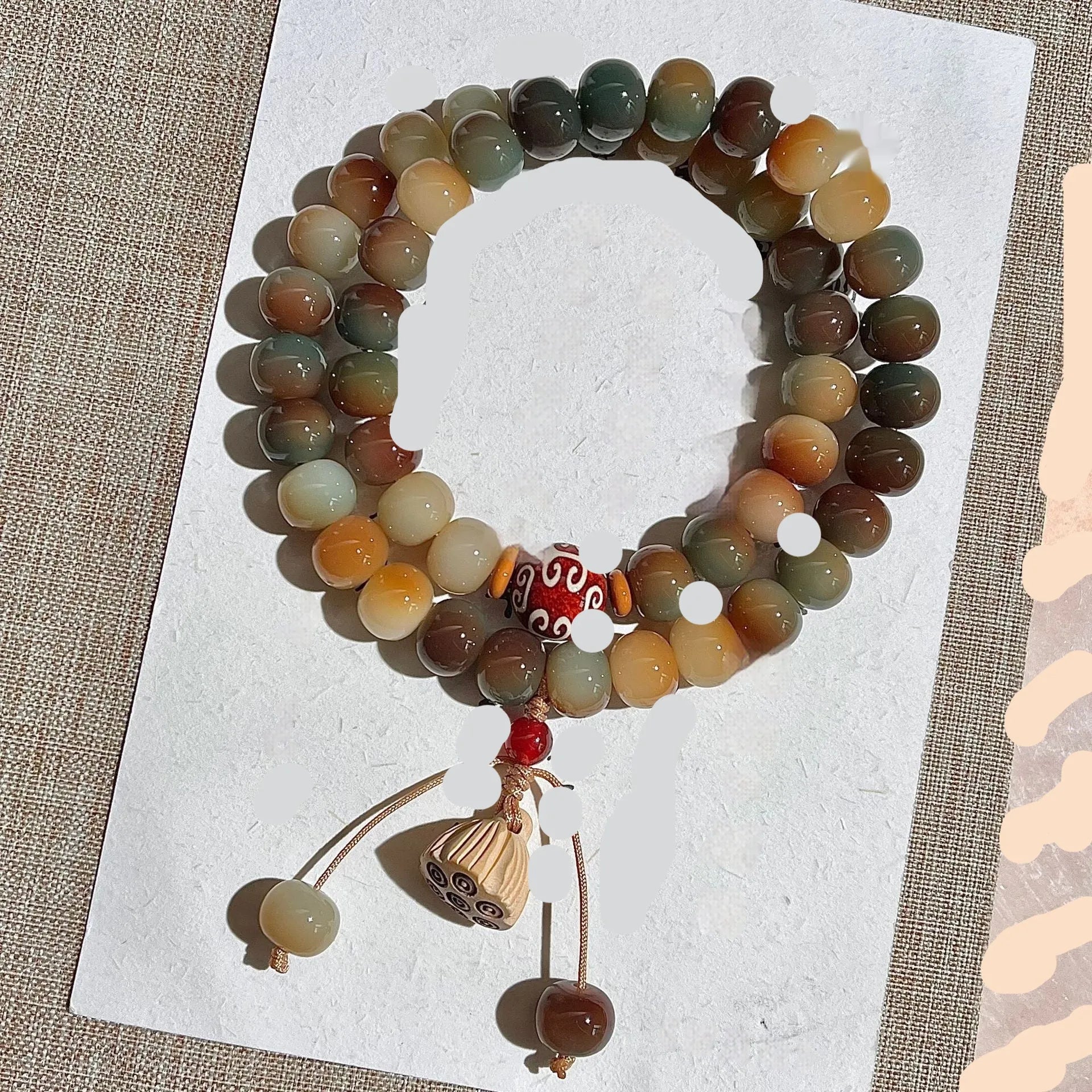 Bodhi seed double ring bracelet with Dunhuang cultural patterns in national style design