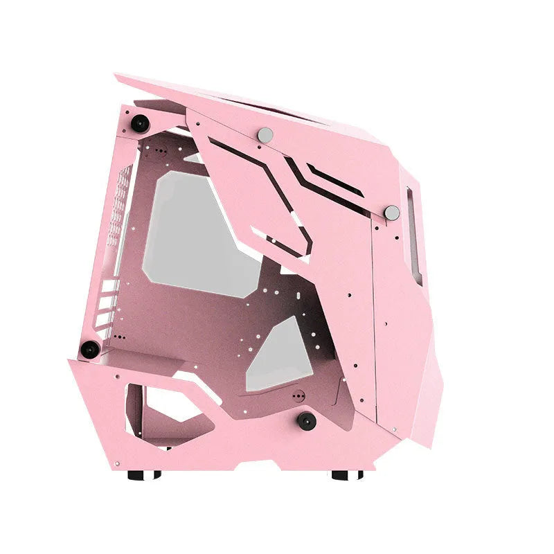 Full side tempered glass ATX computer case in pink or black with USB 3.0 front interface and SECC steel body.