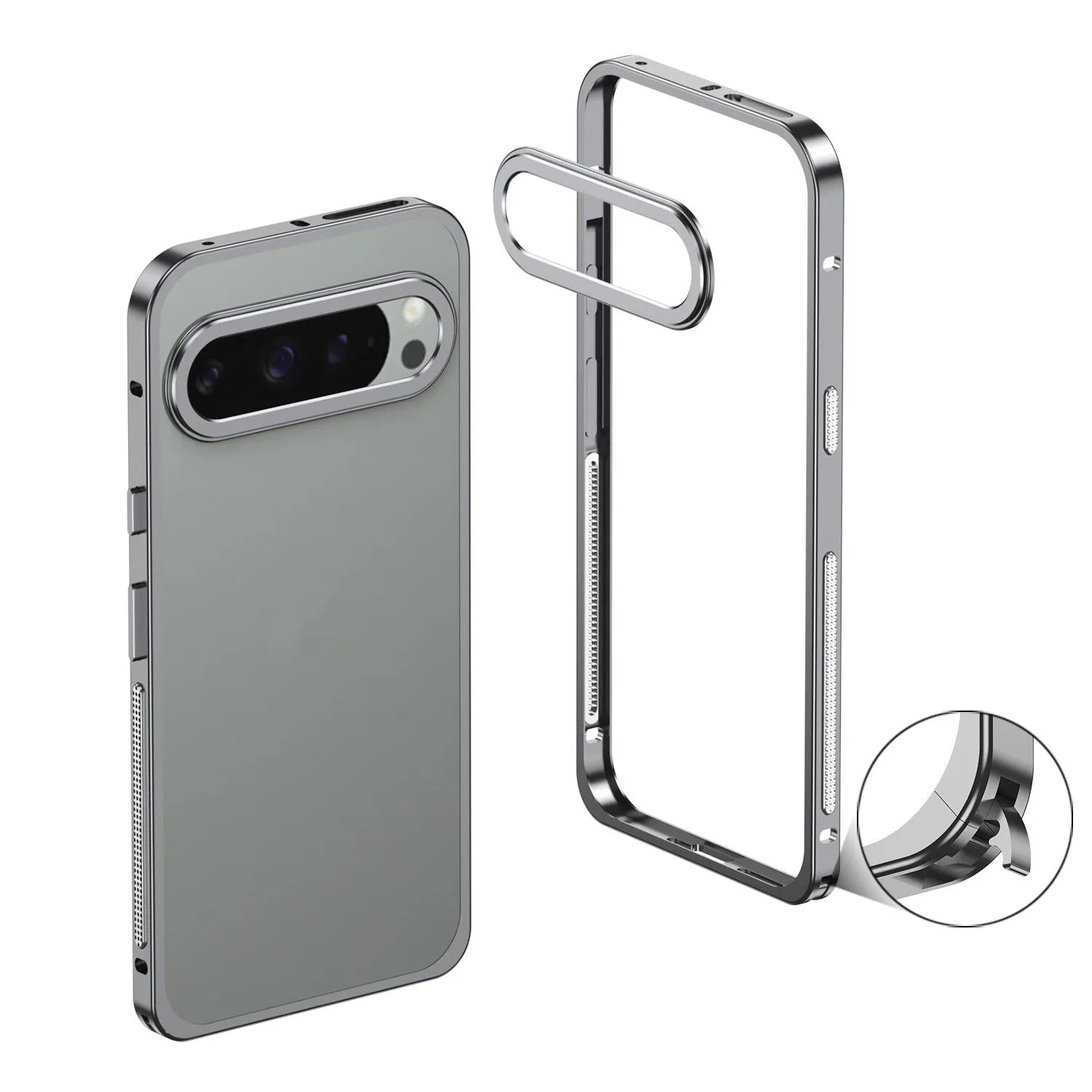 Aluminum alloy phone case for Google Pixel 9 with heat dissipation and separate lens case in four colour options