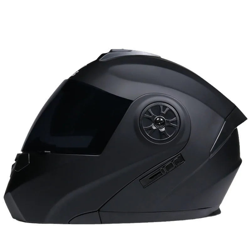 Battery full face motorcycle helmet in matte grey with multiple visor options