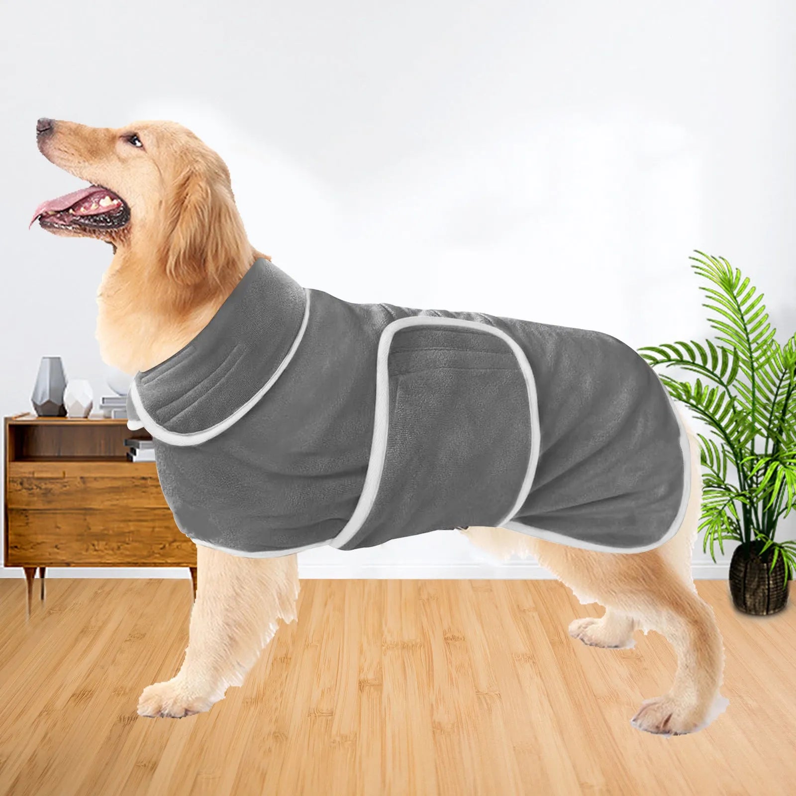 Super absorbent dog bathrobe outfit for drying after baths available in six sizes