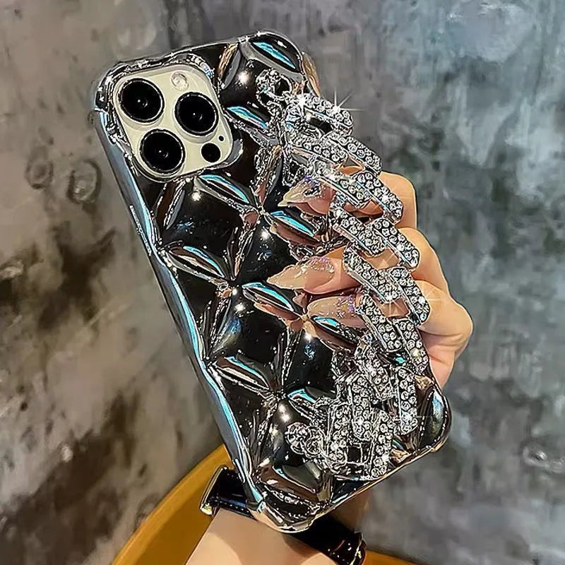 Diamond bracelet phone case with chain and flash diamond lock for Apple iPhone