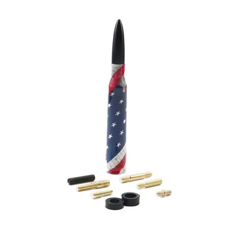 14cm bullet car antenna in camouflage green, colour black, and American flag designs for vehicle modification