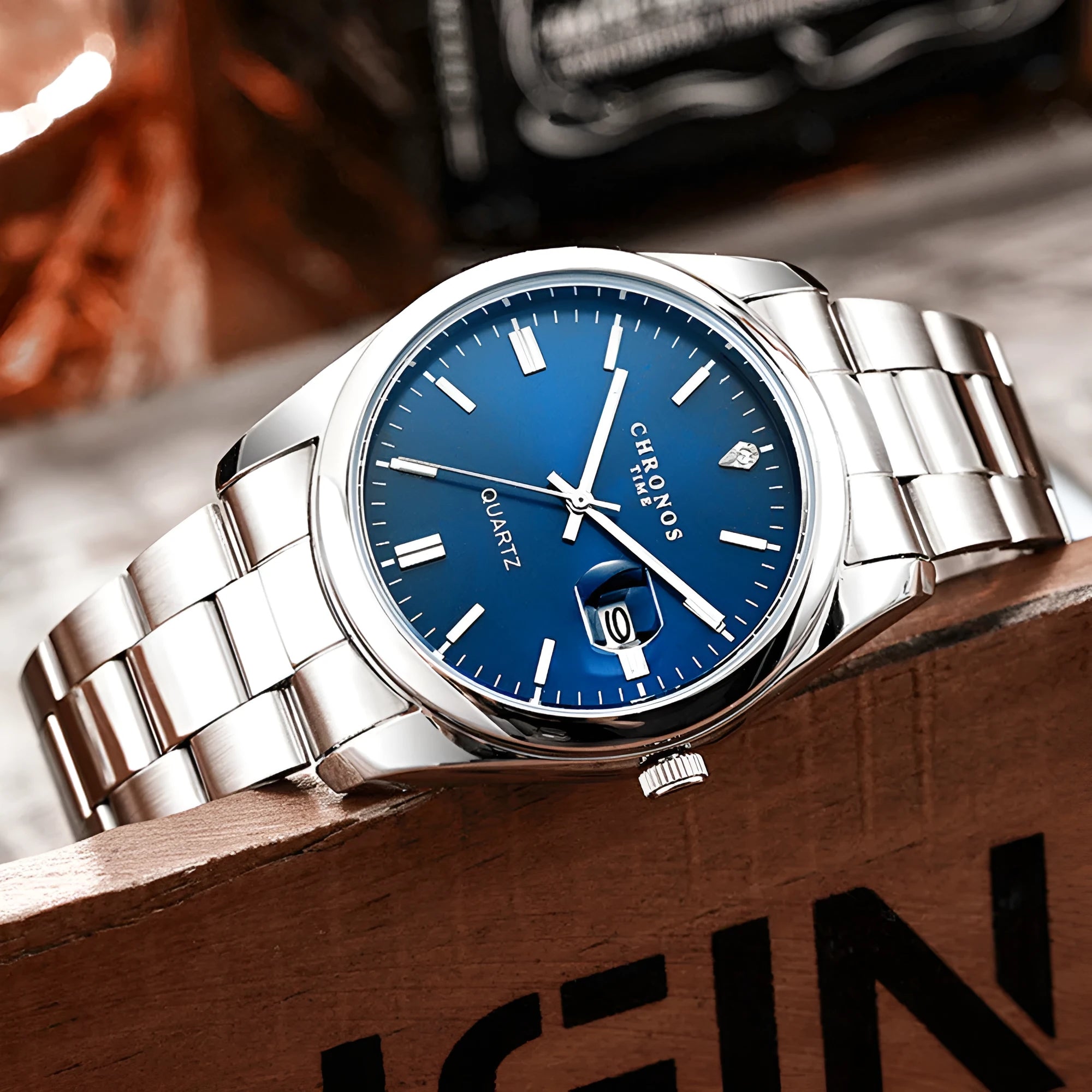 Men's automatic watch with mineral glass, fine steel belt, 41mm case diameter