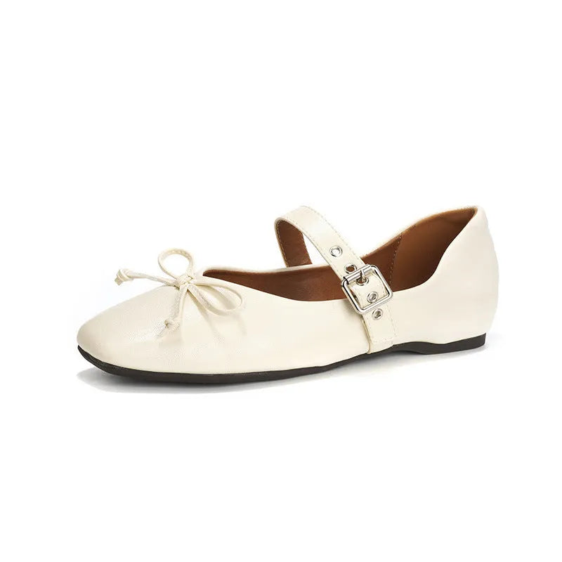 Mary Jane flat pumps in satin with rhinestone and tassel decoration, low heel, available in black beige and silver