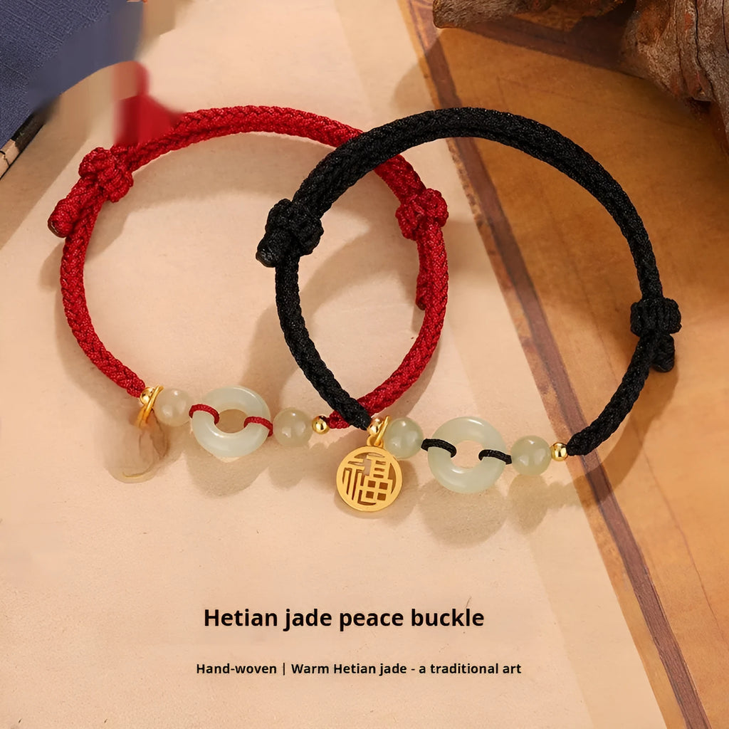 Silver geometric bracelet with peace buckle closure in black or wine red colour