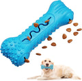Blue green and orange natural rubber bone-shaped dog chew toy for aggressive chewers on a white background