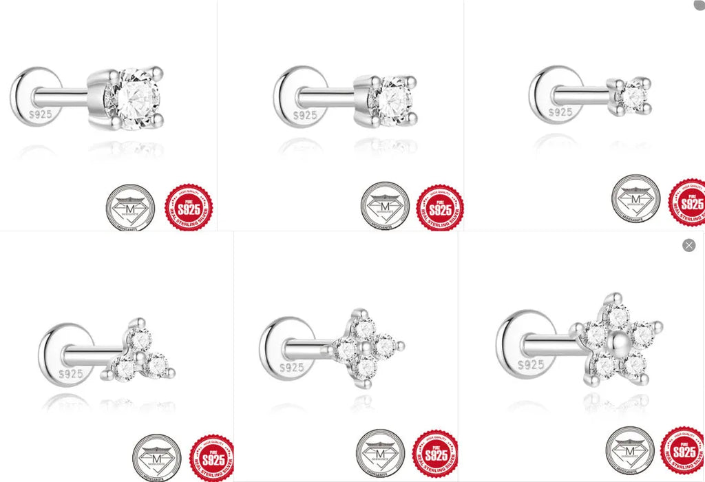 S925 sterling silver geometric earrings with petal designs and debris stud style in platinum colour
