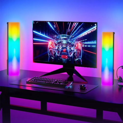 3D RGB voice-activated ambience lamp in black or white shell with USB cable