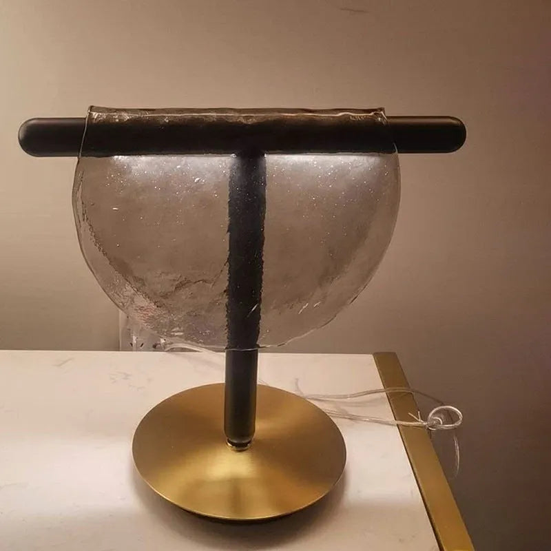 Post-modern art table lamp in Amber finish, 380x330mm, with hardware construction and UK plug