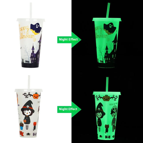 720ml plastic sippy cup with luminous straw in assorted colours for Halloween.