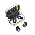 Wireless black Bluetooth sports earbuds with touch controls shown in a charging case.