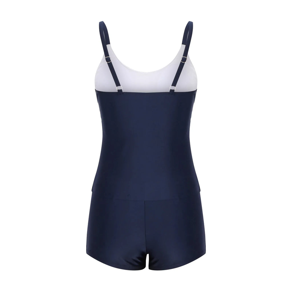Ladies conservative stripe boyshorts swimsuit bikini in polyester fabric