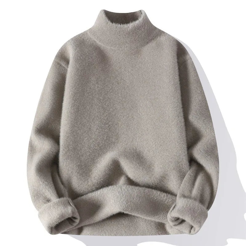 Men's half turtleneck sweater in solid black, long sleeve pullover, casual winter top, sizes M to 4XL