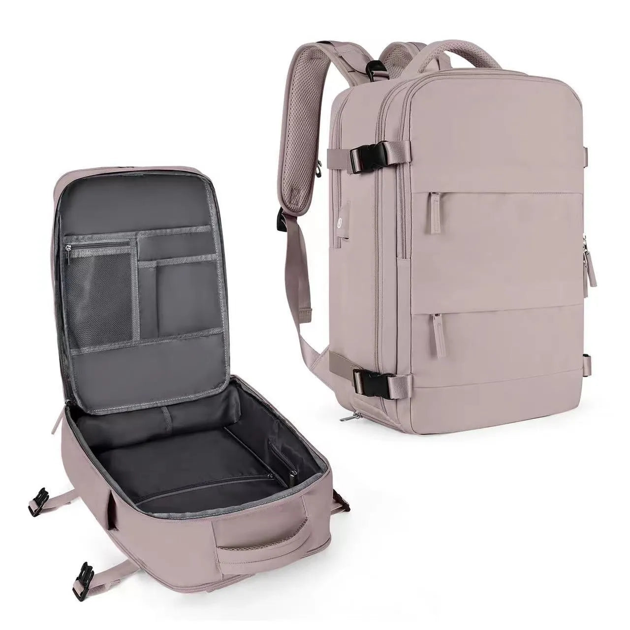 Large waterproof mummy backpack in nylon shown in a selection of colours including black, mint green, and light blue.