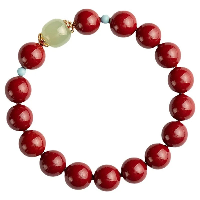 Purple gold sand cinnabar Hetian jade bracelet with geometric ellipse beads in 6mm, 8mm, or 10mm sizes.