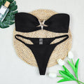 Women's tube top bikini set backless low waist briefs nylon black white blue S M L on display